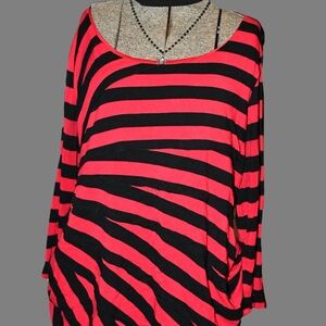 Dana Buchman Black and Red Striped Long Sleeve Top